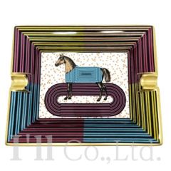 【未使用品】HERMES　エルメス　ガルド・ローブ・ポップ　アッシュトレイ　H311563M 02　陶器　マルチカラー　ゴールド　ブランド食器　インテリア小物　 灰皿　スクエア　衣裳部屋　馬　ハンドペイント　ピンク　シトロン【中古】【64640】