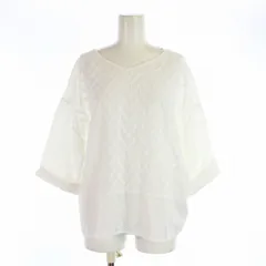 パドカレ pas de calais ブラウス カットソー プルオーバー 七分袖 Vネック 総柄 麻 リネン 36 S 白 ホワイト /KUのサムネイル