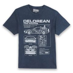 バック・トゥ・ザ・フューチャー・デロリアンメンズTシャツ - ネイビーアシッドウォッシュサイズM
