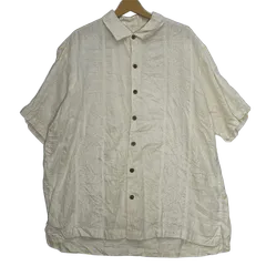 アロハシャツ 総柄 US古着 ボタンダウン オープンカラー 開襟シャツ リネンシャツ 半袖 シャツ オーバーサイズ ビッグシルエット China製 メンズ XL アイボリー/ホワイト