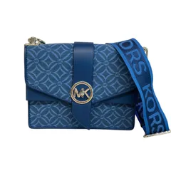 ◇ MICHAEL KORS (マイケルコース)  GREENWICH グリニッジ ショルダーバッグ ジャカード クロスボディ スモール ブルー ロゴ シルバー 32F2SGRC5J PAWNSHOPRiZ パウンショップリズ