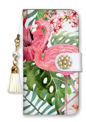 iPhone12 Pro Max ケース 手帳型 アイフォン12 プロマックス スマホケース パール デコ ストラップ付  おしゃれ 流行 トレンド フラミンゴ 西海岸 大人 可愛い ブランド ピンク ブルー カラー04