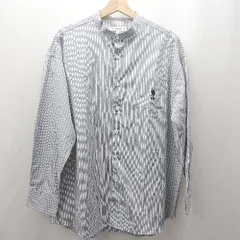 ◇ Θ U.S POLO ASSN ユーエスポロアッスン ストライプ柄 ノーカラー 長袖 シャツ サイズL ライトグレー系 レディース E  【1503310014556】