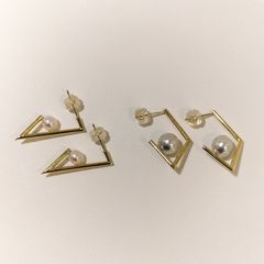 Ｋ１８ＹＧあこや真珠ピアス２点セット