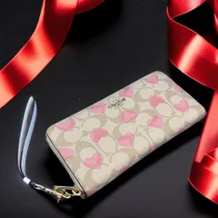 【新品・正規品】COACH 長財布 シグネチャー キャンバス ハート プリント ロング ジップ アラウンド アコーディオン ウォレット【値下げOK】