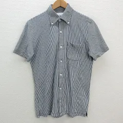 s■日本製■アローズ/green label relaxing リネンブレンド ストライプ柄シャツ【M】白紺/MENS/127【中古】