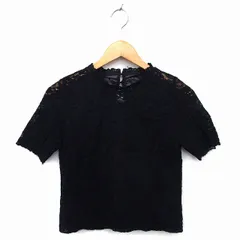 ヘザー Heather ブラウス カットソー モックネック レース コットン混 透け感 半袖 F 黒 ブラック /NT17