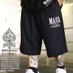 ACE FLAG ハーフパンツ スウェット 裏パイル 半ズボン 短パン メンズ 春夏用 黒 大きいサイズ エースフラッグ ショートパンツ 西海岸 マフィアの名言 Mafia 友は近くに敵はもっと近くに 大人 b系 ヒップホップ 新作  AF-HP-SW-031