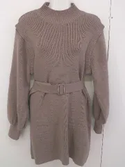 ◇ ◎ NICE CLAUP ナイスクラップ ベルト付 2WAY 長袖 ミニ ニット ワンピース ブラウン レディース  【1203160000128】