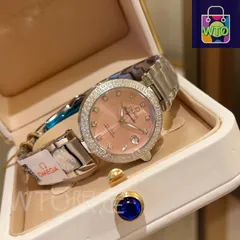 OMEGA Ladymatic マカロンカラー - 34mm ダイヤモンドインデックス/ステンレスフォールディングバックル新品未使用-WTO店名をご確認ください