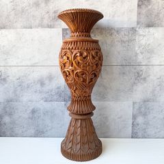 木彫り 木製 花瓶 壺 たいまつ型 松明型 工芸品 アジアン エスニック リゾート