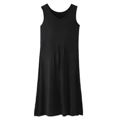 カップ付き ワンピース ルームウェア ミディ丈 レディース ノースリーブ さらさら 胸元透けない ウエスト紐付き 部屋着 夏 ワンマイルウェア 黒 rr-027