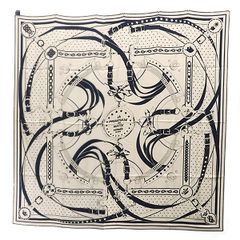 HERMES カレジェアン140 La Promenade du Matin 朝の散歩 243986S-10 ネイビー ベージュ 美品 箱付 エルメス ◆送料込◆質屋-10986