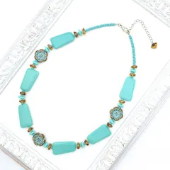 ドイツ製　ネックレス　ターコイズブルー　レディース　ガラス　爽やか　インポート