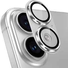 シルバー iPhone16 /16plus用 カメラ保護 全面保護 9H強化ガラス アルミ合金 レンズカバー