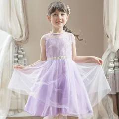 【ライラック】デコルテシースルーパールベルトドレス YUP12 《メール便優先商品》 キッズ キャサリンコテージ