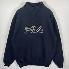古着 フィラ FILA スウェット ハーフジップ 刺繍ロゴ ビッグサイズ ビッグブランドロゴ  ネイビー メンズ