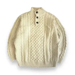 【フォロワー様クーポン配布中！】希少 90s アイルランド製 L.L.Bean エルエルビーン 肉厚 ウール ハーフボタン モックネック  フィッシャーマンニット アランニット セーター 無地 プレーン ケーブル編み 縄編み くるみボタン メンズ 【R26】