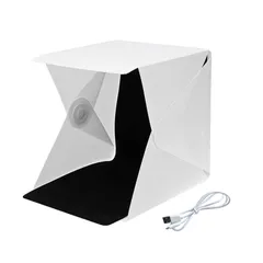 撮影ボックス　撮影ブース　撮影キット　簡易スタジオ　小型　約20cm　LEDライト付き　折りたたみ式　組み立て簡単　持ち運び便利　2色背景(黒/白)　USB給電　写真撮影用（ホワイト）