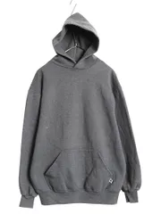 【お得なクーポン配布中!】 90s USA製 ラッセル 無地 スウェット フード パーカー メンズ レディース L / オールド プルオーバー トレーナー ブランク 裏起毛 グレー