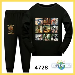 4728 Tung Tung Tung Sahur トゥントゥントゥンサフール 長袖 パジャマ ロンT セットアップ 110 120 130 140 150 160 黒 ブラック 男の子 ミーム 服 キッズ 子供  イタリアンブレインロット tsls5