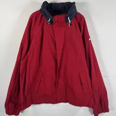 古着 90's/90年代 トミーヒルフィガー TOMMY HILFIGER ナイロンジャケット 大きいサイズ フード付き 袖ワッペン XL  レッド メンズ