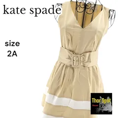 katespade NEWYORK ケイトスペード ニューヨーク ノースリーブ膝丈ワンピース フレア ベルト付き ベージュ ホワイト サイズ2A レディース
