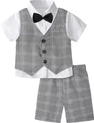 130_グレー [TickElf] 男の子 フォーマル 子供服 キッズ服 スーツセット 洋装ベビー服 セットアップ 入園式 卒業式 初節句 結婚式 お宮参り（130,グレー）