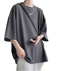 #1893-ダークグレー_L foveitaa tシャツ メンズ 夏服 七分袖 おおきい サイズ 涼しい ゆったり ビッグシルエット なつふく ストリート シンプル 無地 韓国風ファッション カジュアル トップス 柔らかい肌触り 洋服 軽い Dark grey