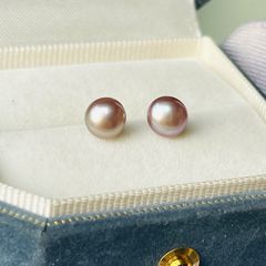 極照り 本真珠ピアス 無核パール 6.8mm 天然 無調色 パープル系 照り良く 直結 真珠 パール ピアス 発色抜群 天然真珠 パールピアス