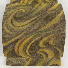 袋帯 美品 秀品 振袖向き 流水 幾何学 箔 金糸 金色 六通 正絹 【中古】