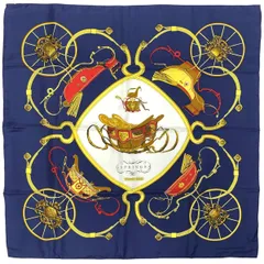 エルメス HERMES カレ 90 SPRINGS スプリング スカーフ シルク ネイビー マルチカラー レディース 【中古】