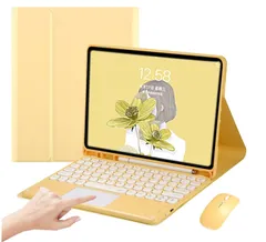 新品　タッチパッド搭載 iPad 9 iPad 10.2キーボード ケース ワイヤレスマウス付き 3点セット マウス機能 可愛い 丸型キー ペンホルダー付き iPad7 iPad8 iPad 第8世代 9世代 キーボード付きケース 分離式 Bluetooth