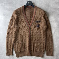 Papas◆カーディガン(厚手)/--/ウール/BEG/無地 未使用級 PAPAS パパス 刺繍 ロゴ ブルドッグ ワッペン ケーブル