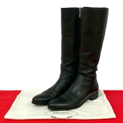 美品 プラダ ロングブーツ サイドジップ ロゴ レディース レザー 24cm 黒 美品 プラダ ロングブーツ サイドジップ ロゴ レディース レザー