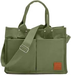 sleeping sheep(スリーピング シープ) スリーピングシープ 小ぶりで可愛い 機能 キャンバス トートバッグ 内防水 仕切りあり 2way ショルダーベルト付き ポケット 修正版 カーキグリーン(修正版 カーキグリーン)