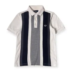 FRED PERRY フレッドペリー Slim Fit ストライプ 鹿の子 半袖 ポロシャツ XS/ブラック×グレー メンズ