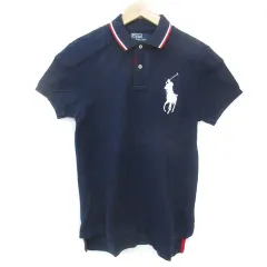ポロ バイ ラルフローレン Polo by Ralph Lauren ポロシャツ 半袖 ポロカラー ビッグポニー ロゴ刺繡 ライン M 紺 ネイビー /FF18