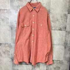 90's ポロバイラルフローレン 長袖シャツ シャンブレーシャツ ガチャポケ チンストラップ 猫目ボタン 赤 XLサイズ ★お値段交渉を受け付けます。