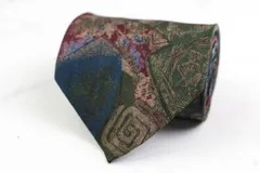 レノマ ブランドネクタイ 総柄 幾何学模様 シルク PO  メンズ カーキ renoma 【中古】