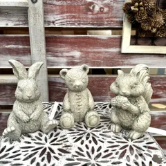 【3点セット】ヴィンテージベア・リス・ウサギ　オブジェ　ガーデニング雑貨　インテリア雑貨　アニマル
