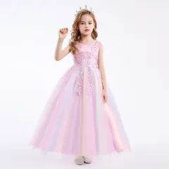 ドレス 子供 ロングドレス キッズ 子供 ドレス パーティードレス 子供 キッズ 花刺繍 タップリ 結婚式/発表会/入園式/七五三/花童 ドレス パーティドレス べアトップ 発表会 ドレス　120-160CM kaili06