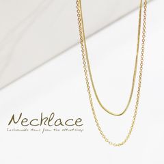 ネックレス レディース 2連 二重 重ね着け シンプル 合金 ゴールド メタル ニッケルフリー レイヤード ダブル あずきチェーン スネークチェーン