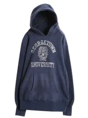 【お得なクーポン配布中!】 80s USA製 ★ チャンピオン リバースウィーブ 3段 カレッジ プリント スウェット パーカー メンズ L / ヴィンテージ トレーナー 裏起毛 紺