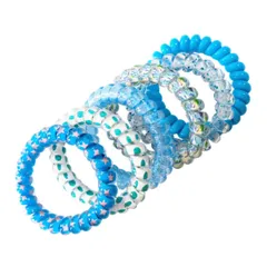 【人気商品】髪留め 女の子用 女性用 ヘアコイル 髪飾り ポニーテールホルダー 髪ゴム、防水 電話コード型ヘアゴム 樹脂 （ブルー系） 跡がつかない スパイラルヘアゴム、マルチスタイル 6個 Getrays