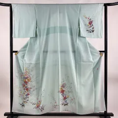 南克治　本加賀友禅　八重桜　小花　花模様　グリーン　着物　092w d 本加賀友禅 南克治 訪問着 花柄 正絹 緑 白 青 836 | kimono Re