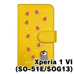 【新品未使用】Xperia 1 VI SO-51E SOG13 エクスペリア1VI スマホケース 手帳型 (色：イエロー×柄：ペンギンとスイカ)moimoikka ペンギン 動物 flip2-so51e-ye-20139
