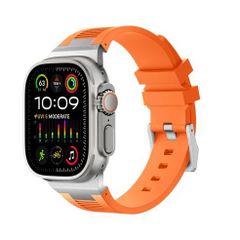 アップルウォッチバンド（Apple Watchバンド）プレミアムリキッドシリコンバンド【シルバーオレンジ】42mm/44mm/45mm/46mm/49mm対応 [BELTIES]