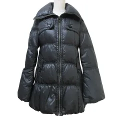 バーバリーブラックレーベル BURBERRY BLACK LABEL ダウンコート 裏チェック Aライン ミドル丈 ジップアップ 40 L相当 黒 ブラック ■GY09 X