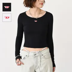 DIESEL ディーゼル トップス T-BALLET-D リブ長袖Tシャツ A05106 0EJAI レディース ホワイト ブラック コットン ラウンドネック スリムフィット ロゴ カットソー T-BALLET-D｜ウィメンズ｜ロングスリーブトップス｜ホワイト